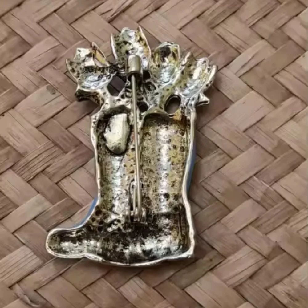 Floral Boot Tulip Blue Gold Brooch
